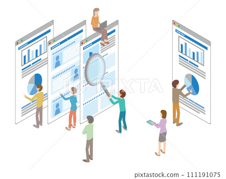 Illustration of people analyzing a website 111191075