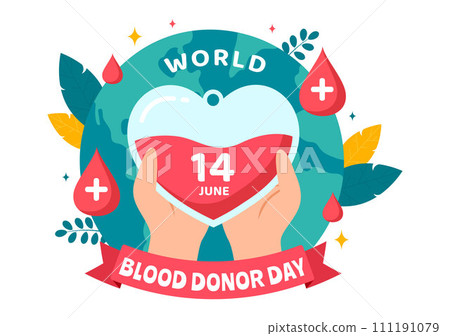 World Blood Donor Day Vector Illustration on June 14 with Human Donated Bloods for Give the Recipient in Save Life in Flat Cartoon Background World Blood Donor Day Vector Illustration on June 14 with Human Donated Bloods for Give the Recipient in Save Life in Flat Cartoon Background 111191079