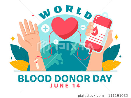 World Blood Donor Day Vector Illustration on June 14 with Human Donated Bloods for Give the Recipient in Save Life in Flat Cartoon Background World Blood Donor Day Vector Illustration on June 14 with Human Donated Bloods for Give the Recipient in Save Life in Flat Cartoon Background 111191083