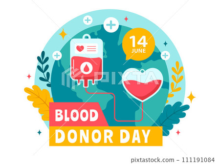 World Blood Donor Day Vector Illustration on June 14 with Human Donated Bloods for Give the Recipient in Save Life in Flat Cartoon Background 111191084
