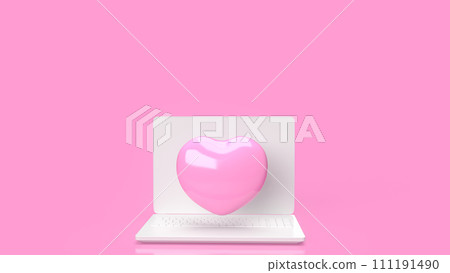 The laptop and pink hearth  for Technology or medical  concept 3d rendering. 111191490