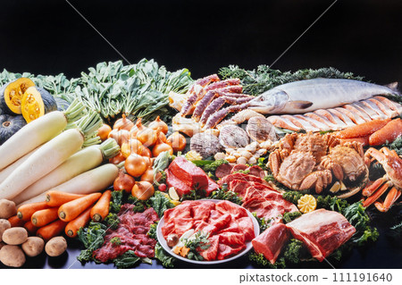Assorted ingredients, seafood, meat, vegetables Assorted ingredients, seafood, meat, vegetables 111191640