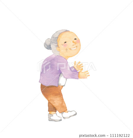 An old lady standing and talking with a smile An old lady standing and talking with a smile 111192122