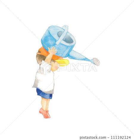 A boy giving water with a watering can A boy giving water with a watering can 111192124