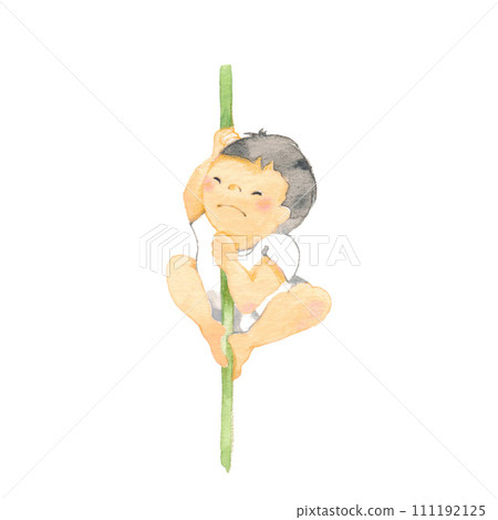 A boy working hard with a climbing stick 111192125