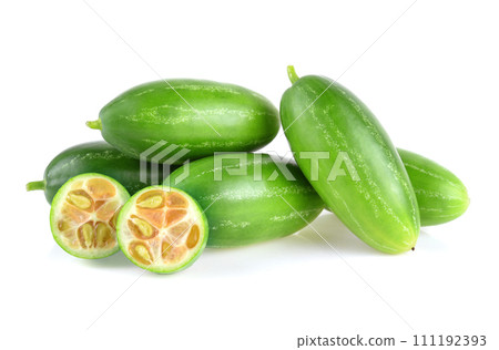 Ivy gourd, Coccinia grandis, Family Cucurbitaceae from central of Thailand.Isolated on white background 111192393