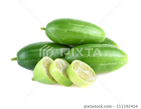 Ivy gourd, Coccinia grandis, Family Cucurbitaceae from central of Thailand.Isolated on white background 111192414