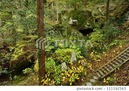 Stone steps leading from the main hall of Chichibu temple No. 32 Hosho-ji Temple to Kannon-do Hall in autumn 111192563