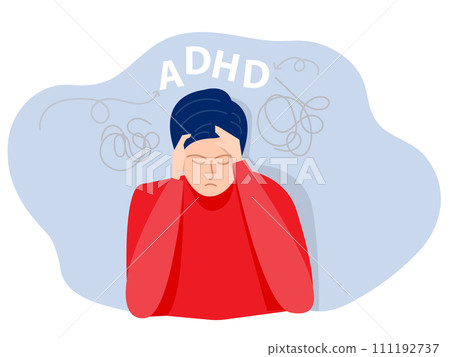 ADHD people concept, businessman is a headache because tired of doing work Difficulty learning. Dizzy man.vector 111192737