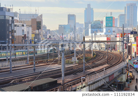 Nov 30 2023 the Tokyo Japan, Ueno Cityscape with Trains Nov 30 2023 the Tokyo Japan, Ueno Cityscape with Trains 111192834