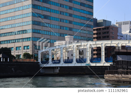 Water buses sailing in front of the Arch bridge Nov 27 2023 Water buses sailing in front of the Arch bridge Nov 27 2023 111192961