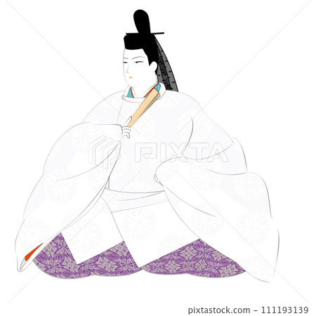 Classical costumes of Japanese aristocrats.A man in a straight robe. Heian period image illustration Classical costumes of Japanese aristocrats.A man in a straight robe. Heian period image illustration 111193139