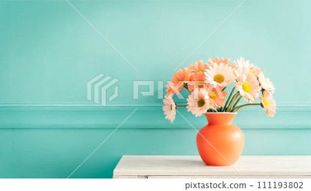 非洲菊鮮花插花房間框架背景AI生成圖像 非洲菊鮮花插花房間框架背景AI生成圖像 111193802