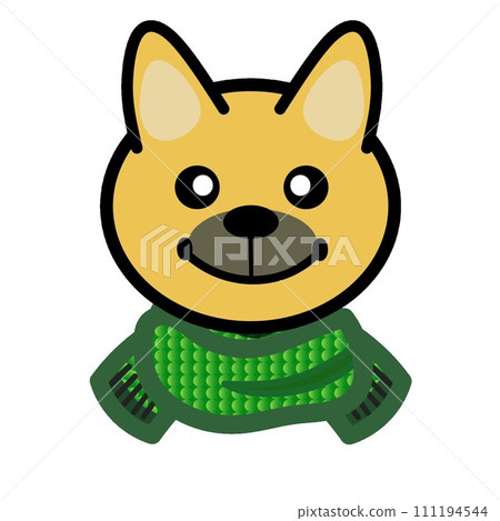 戴著圍巾的柴犬小狗的臉的插圖 111194544