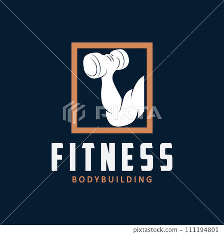 Gym logo design vintage retro human silhouette sport fitness bodybuilder simple elegant 111194801