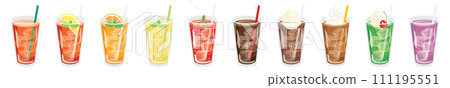 Line illustration of iced coffee and juice soft drinks 111195551