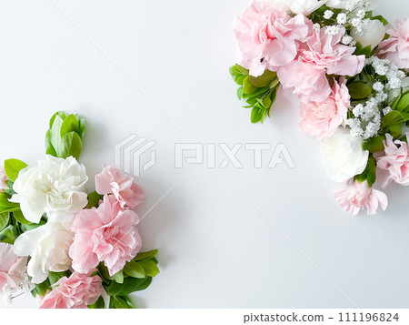 Border frame made of pink and white carnations Border frame made of pink and white carnations 111196824