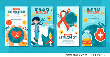 Aids Vaccine Day Social Media Stories Flat Cartoon Hand Drawn Templates Background Illustration 111197122