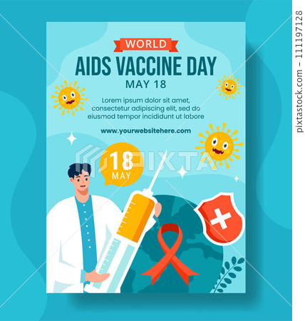 Aids Vaccine Day Vertical Poster Flat Cartoon Hand Drawn Templates Background Illustration 111197128