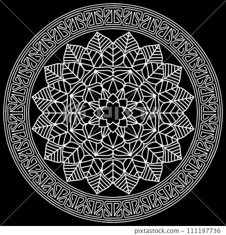 Mandala line art designs on black background. Coloring page for kids and adults. 111197736