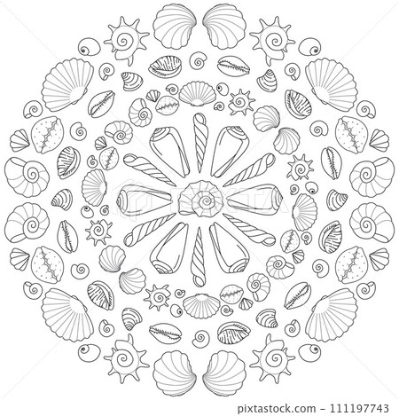Sea mandala Coloring page. Anti stress coloring page for kids and adults.  111197743