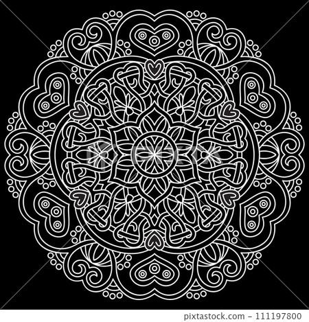 Mandala line art designs on black background. Coloring page for kids and adults. 111197800