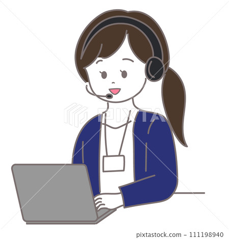 一位女操作員看著電腦說話 一位女操作員看著電腦說話 111198940