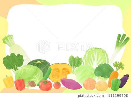 Colorful frame of various vegetables, hand-drawn style 111199508