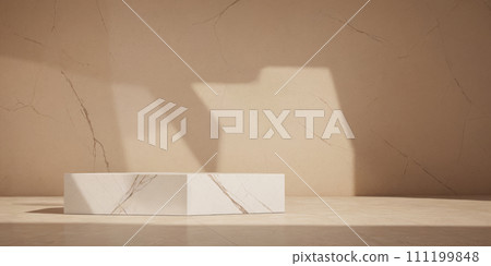 Minimal scene mockup with stone. product podium with copy space for banners, promotions, cosmetic product showcases. Pastel cream and beige colors. Scene to show products. Showcase, display case Minimal scene mockup with stone. product podium with copy space for banners, promotions, cosmetic product showcases. Pastel cream and beige colors. Scene to show products. Showcase, display case 111199848