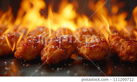 Close up view of delicious crispy bbq fried chickens. Food concept. 111200712