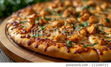 Close up view of delicious pizza. Fast food concept. 111200721