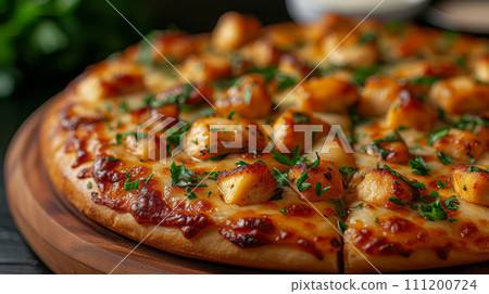 Close up view of delicious pizza. Fast food concept. 111200724