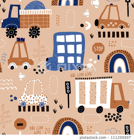 Seamless pattern with hand drawn city print.  111200897