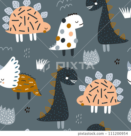 Childish seamless pattern with abstract hand...-插圖素材 [111200954] - PIXTA圖庫