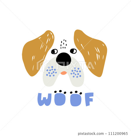 Cute cartoon dog face. Perfect for t-shirt, apparel, cards, nursery decoration. Vector Illustration 111200965