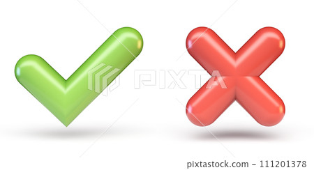 Green correct and red incorrect sign 3D Green correct and red incorrect sign 3D 111201378