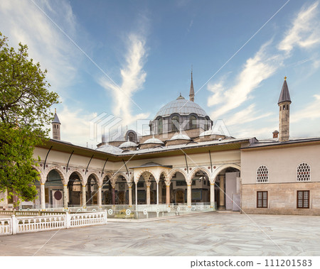Baghdad Kiosk, at the Fourth Courtyard of Topkapi Palace, decorated with floral blue mosaic tiles, Istanbul, Turkey Baghdad Kiosk, at the Fourth Courtyard of Topkapi Palace, decorated with floral blue mosaic tiles, Istanbul, Turkey 111201583