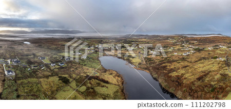 Aerial view of a foggy Portnoo, County Donegal - Ireland 111202798