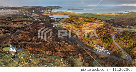Aerial view of Clooney and Narin by Portnoo in County Donegal, Ireland. 111202803
