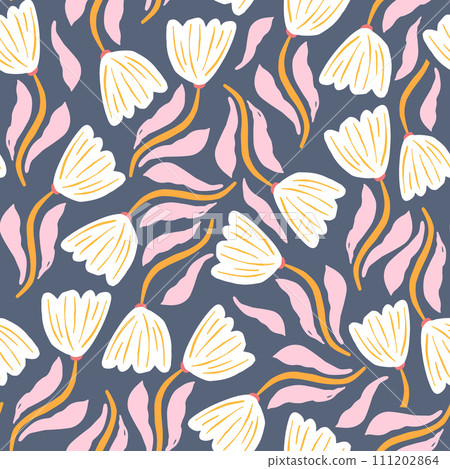 Seamless delicate pattern with hand drawn flowers. Botanical floral texture. Vector illustration Seamless delicate pattern with hand drawn flowers. Botanical floral texture. Vector illustration 111202864