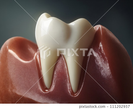 AI-generated content. Close-up of Gleaming Tooth Amidst Healthy Gums AI Generated 111202937