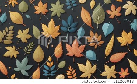 Illustration of different colored plant leaves lined up next to each other in different shapes and sizes - ai generated 111203018