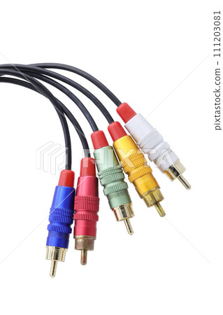 Multicolored AV cable connector isolated on white background. Multicolored AV cable connector isolated on white background. 111203081