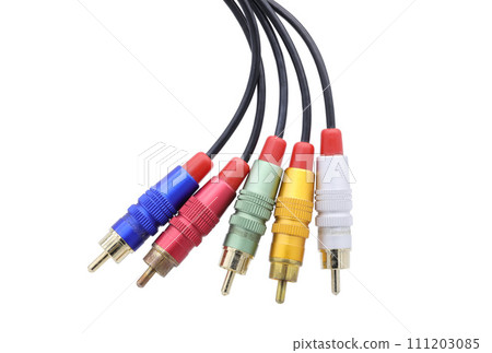 Multicolored AV cable connector isolated on white background. Multicolored AV cable connector isolated on white background. 111203085