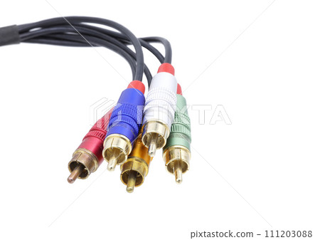 Multicolored AV cable connectors isolated on white background. 111203088
