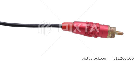 Red colored AV cable connector isolated on white background. Red colored AV cable connector isolated on white background. 111203100