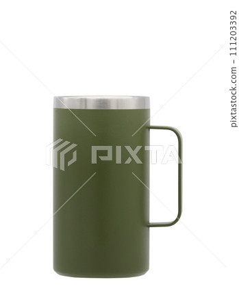 Green colored cup isolated on white background 111203392