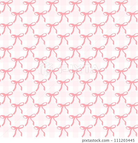 cute coquette aesthetic pattern seamless pink ribbon bow gingham isolated on white background 111203445
