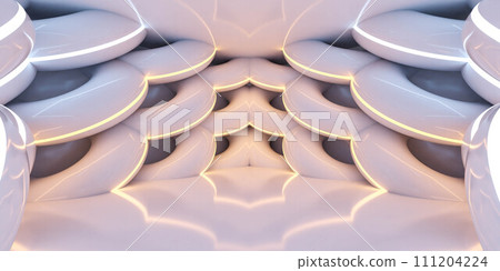 Abstract futuristic studio wall With Soft Pastel lighting, reflections and round Geometric Shapes 111204224