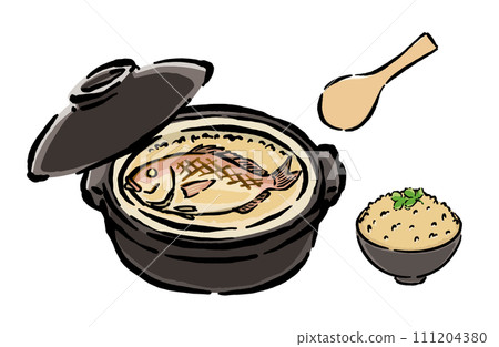 將鯛魚飯盛入碗中的插圖 將鯛魚飯盛入碗中的插圖 111204380